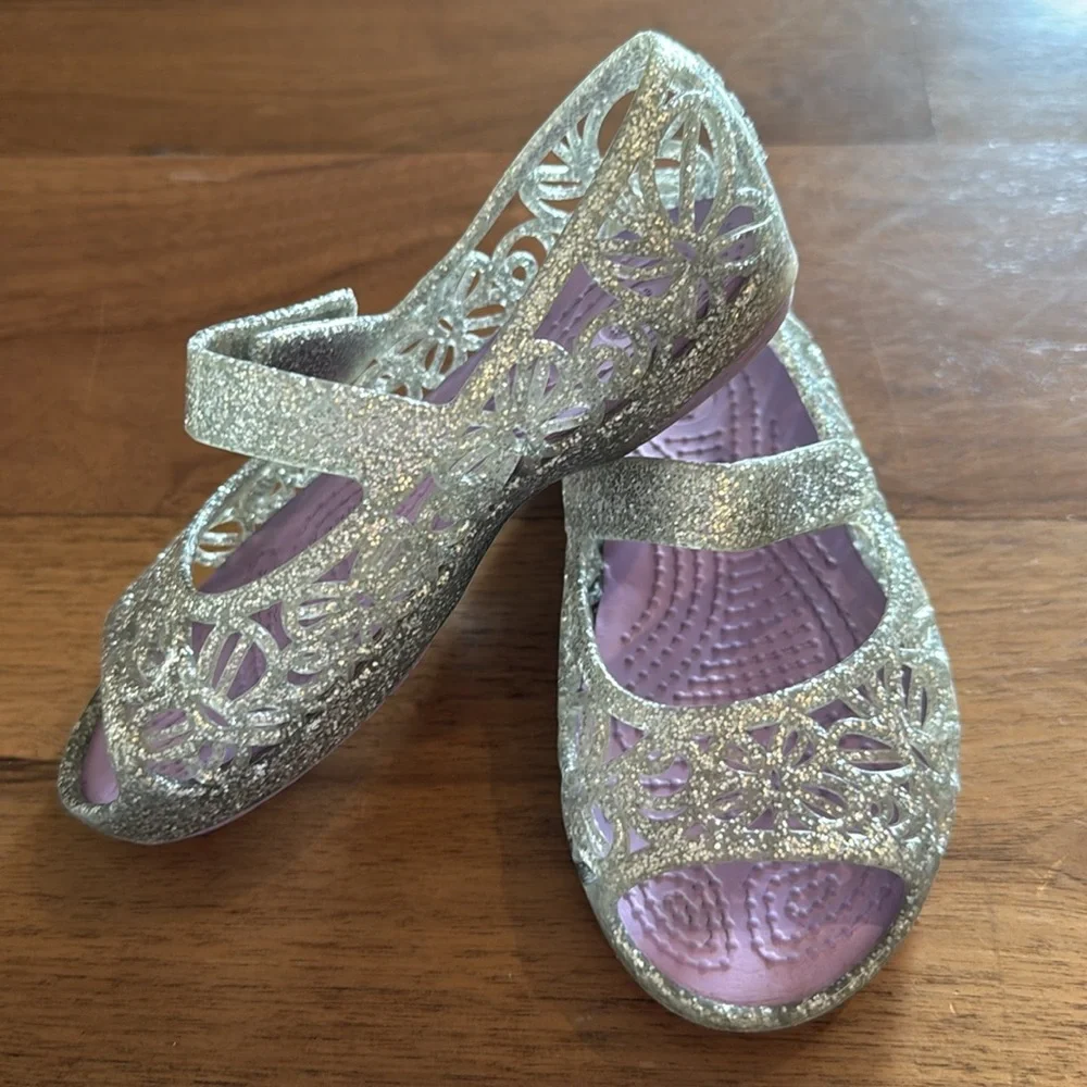 Crocs Isabella jelly shoe silver glitter size 8 toddler
